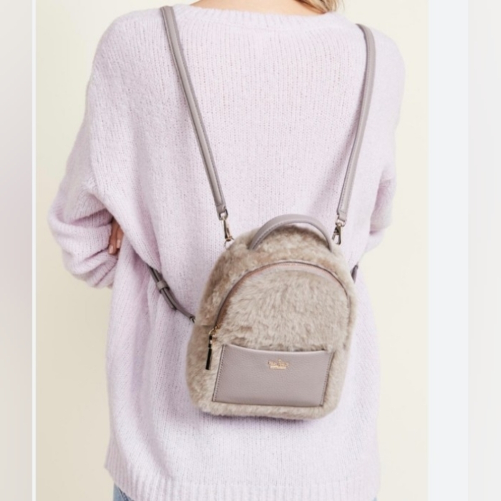 Kate Spade Finer Things Merry Mini Leather Shearling Backpack Crossbody Bag - Picture 9 of 11